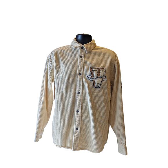 H&M Varsity Corduroy Shirt Jacket Mens Medium Snap Button Embroidered SF Tiger - Picture 11 of 16